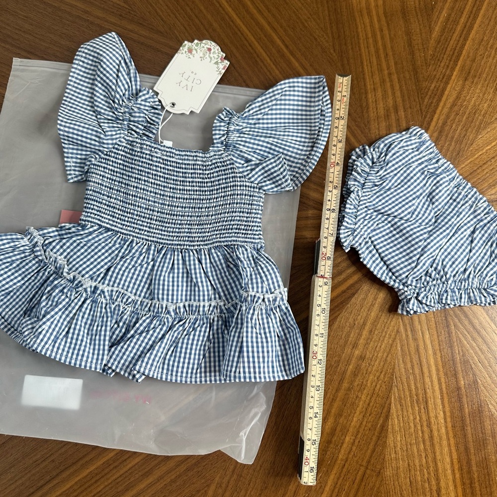 NWT Nautical Ivy City Co. IndieBlue and White Gingham Baby Dress Set 0-3 months